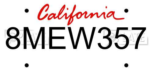 8MEW357 California License Plate