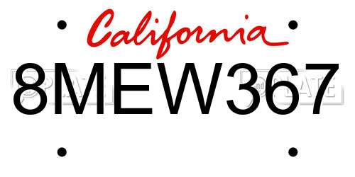 8MEW367 California License Plate