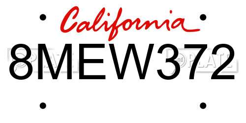 8MEW372 California License Plate