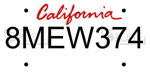 8MEW374 California License Plate
