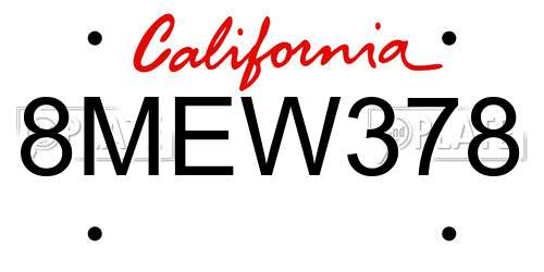 8MEW378 California License Plate