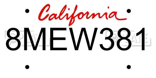 8MEW381 California License Plate