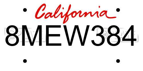 8MEW384 California License Plate