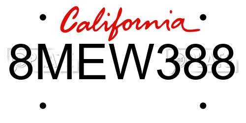 8MEW388 California License Plate