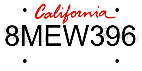 8MEW396 California License Plate