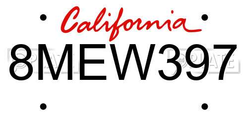 8MEW397 California License Plate