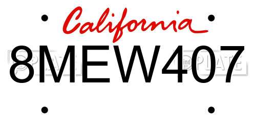 8MEW407 California License Plate