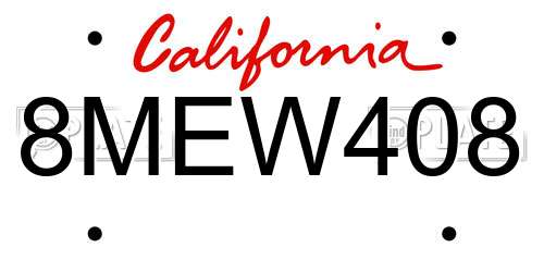 8MEW408 California License Plate
