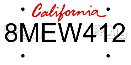 8MEW412 California License Plate
