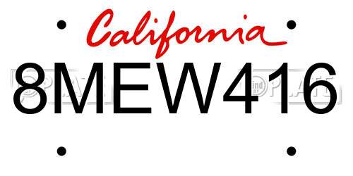 8MEW416 California License Plate
