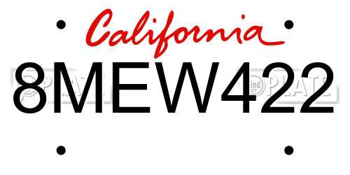 8MEW422 California License Plate