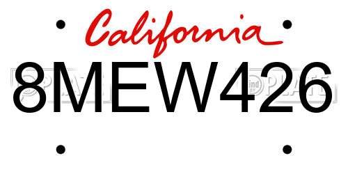 8MEW426 California License Plate