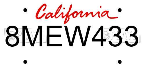 8MEW433 California License Plate