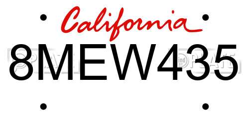 8MEW435 California License Plate
