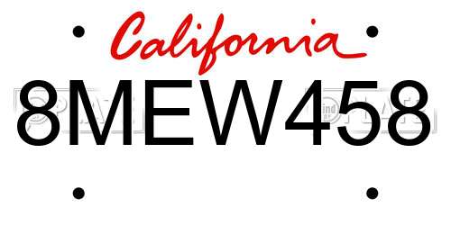 8MEW458 California License Plate