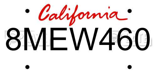 8MEW460 California License Plate