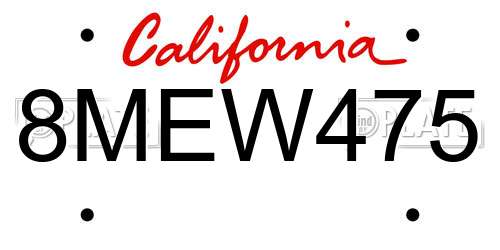 8MEW475 California License Plate