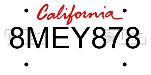 8MEY878 California License Plate