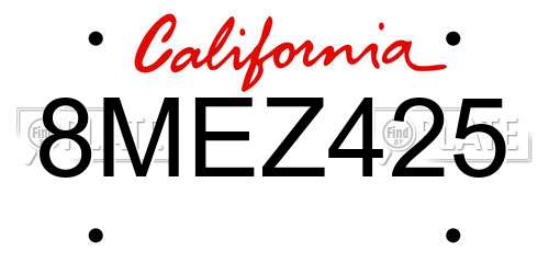 8MEZ425 California License Plate