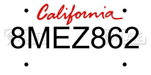 8MEZ862 California License Plate