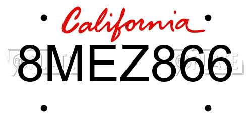 8MEZ866 California License Plate