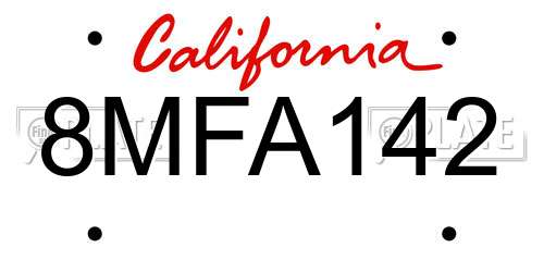 8MFA142 California License Plate