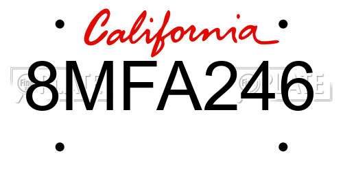 8MFA246 California License Plate