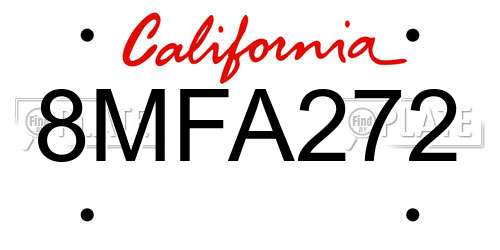 8MFA272 California License Plate