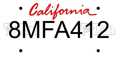 8MFA412 California License Plate