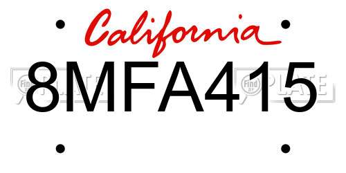 8MFA415 California License Plate