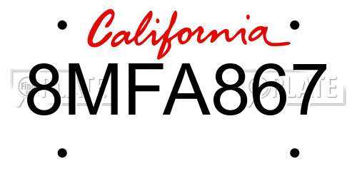 8MFA867 California License Plate