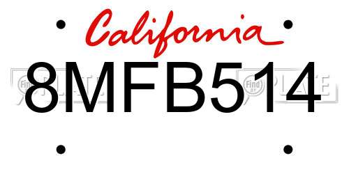 8MFB514 California License Plate