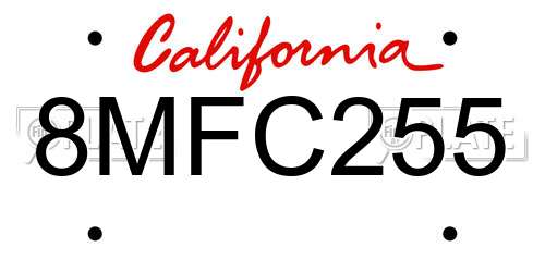 8MFC255 California License Plate