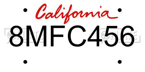 8MFC456 California License Plate