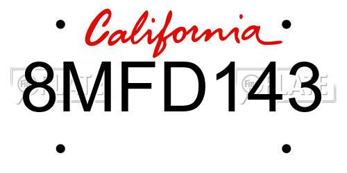 8MFD143 California License Plate