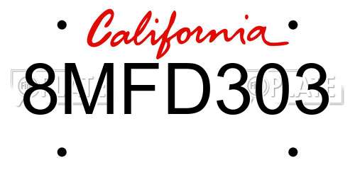 8MFD303 California License Plate