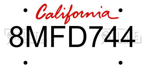8MFD744 California License Plate