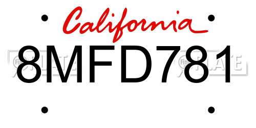 8MFD781 California License Plate