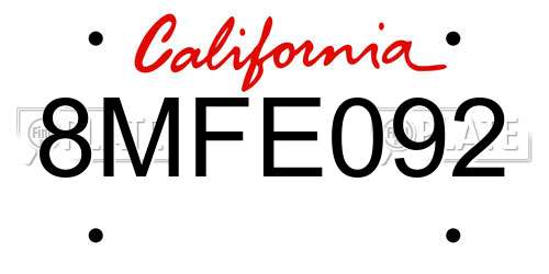 8MFE092 California License Plate