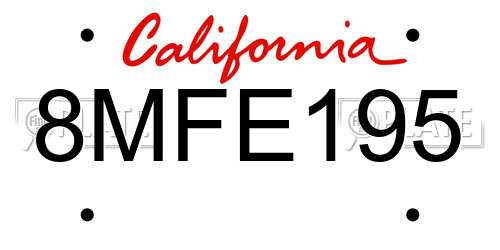 8MFE195 California License Plate