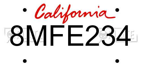 8MFE234 California License Plate