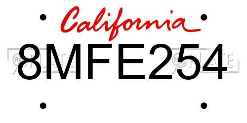 8MFE254 California License Plate
