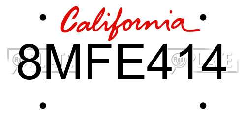 8MFE414 California License Plate