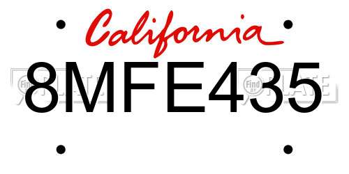 8MFE435 California License Plate