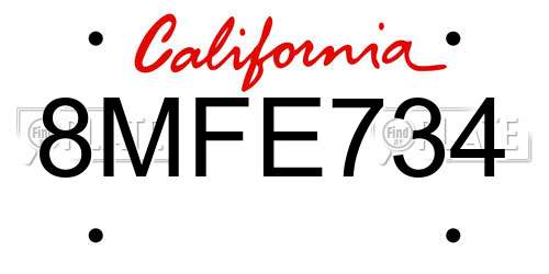 8MFE734 California License Plate