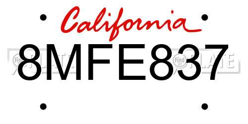 8MFE837 California License Plate