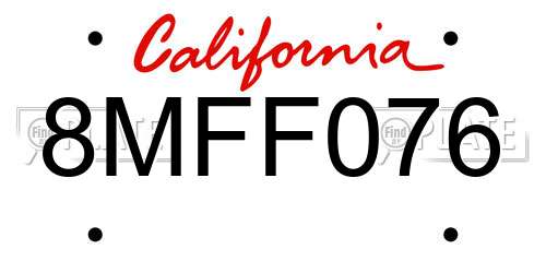 8MFF076 California License Plate
