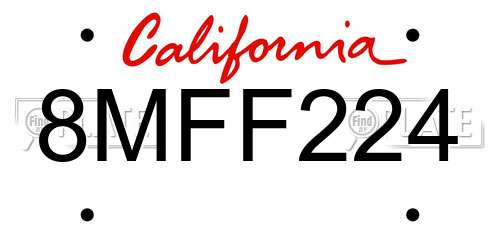 8MFF224 California License Plate