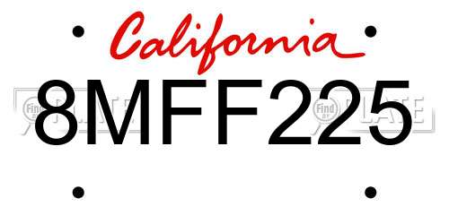 8MFF225 California License Plate