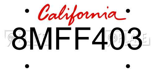 8MFF403 California License Plate